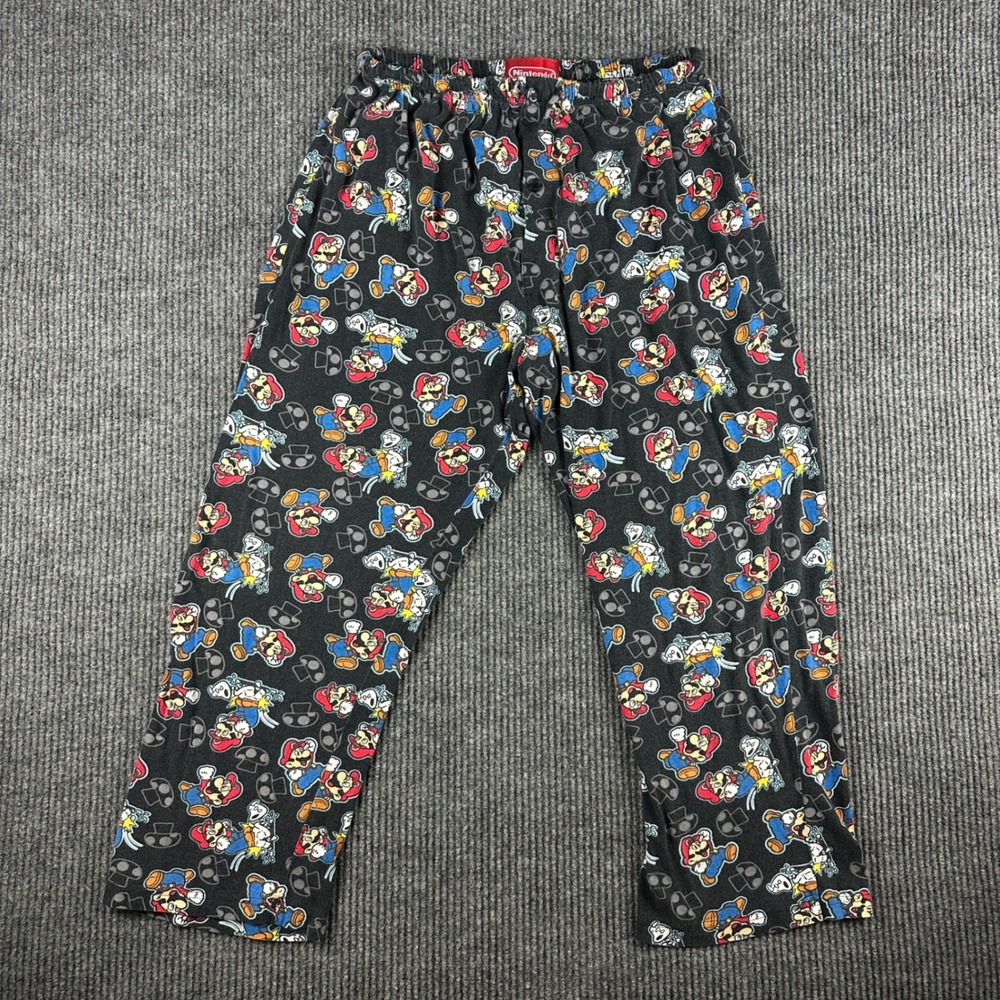 Nintendo Super Mario Bros Pajama Pants Mens M 2008 Black Cotton Lounge Sleepwear